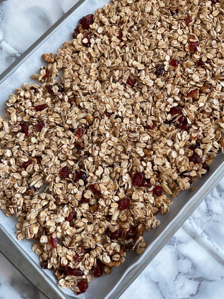 Spread Granola mixture on baking sheet evenly - 1
