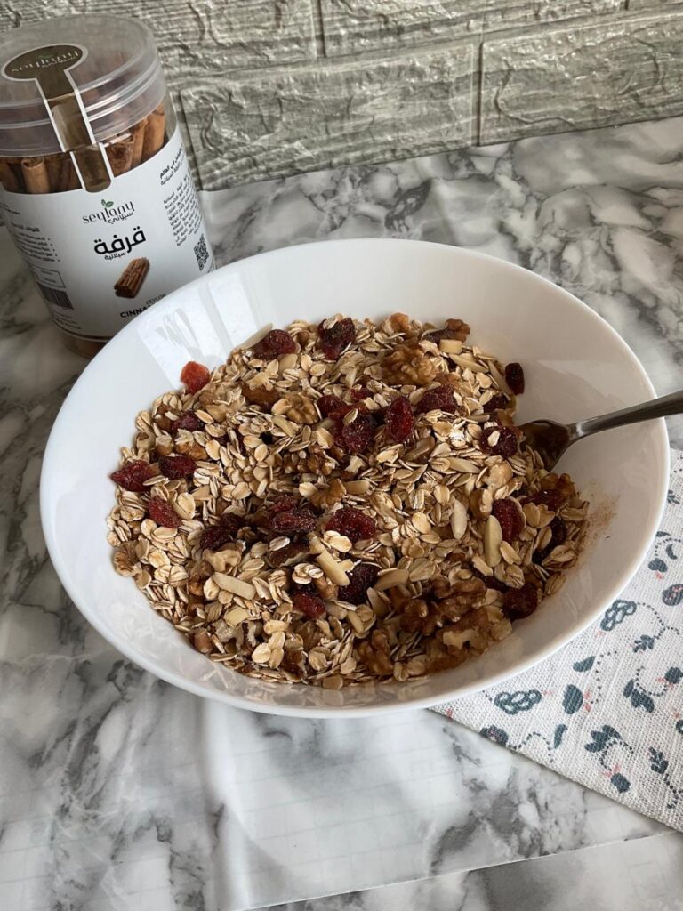 oats-cranberries-nuts-cinnamon-granola-mixed